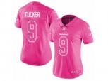 Womens Baltimore Ravens #9 Justin Tucker Limited Pink Rush Fashion NFL Jersey
