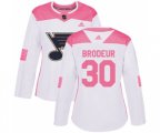 Women Adidas St. Louis Blues #30 Martin Brodeur Authentic White Pink Fashion NHL Jersey