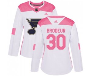 Women Adidas St. Louis Blues #30 Martin Brodeur Authentic White Pink Fashion NHL Jersey