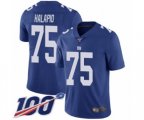 New York Giants #75 Jon Halapio Royal Blue Team Color Vapor Untouchable Limited Player 100th Season Football Jersey