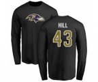 Baltimore Ravens #43 Justice Hill Black Name & Number Logo Long Sleeve T-Shirt