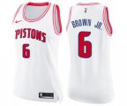 Women's Detroit Pistons #6 Bruce Brown Jr. Swingman White Pink Fashion Basketball Jersey