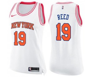 Women\'s New York Knicks #19 Willis Reed Swingman White Pink Fashion Basketball Jersey