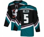 Anaheim Ducks #5 Korbinian Holzer Authentic Black Teal Alternate Hockey Jersey