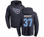 Tennessee Titans #37 Amani Hooker Navy Blue Name & Number Logo Pullover Hoodie