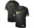 Milwaukee Brewers #35 Brent Suter Authentic Black Gold Fashion Baseball Jersey
