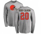 Cleveland Browns #20 Briean Boddy-Calhoun Ash Name & Number Logo Long Sleeve T-Shirt