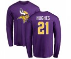 Minnesota Vikings #21 Mike Hughes Purple Name & Number Logo Long Sleeve T-Shirt