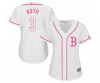 Women's Boston Red Sox #3 Babe Ruth Replica White Fashion Baseball Jersey