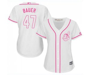Women\'s Cleveland Indians #47 Trevor Bauer Replica White Fashion Cool Base Baseball Jersey
