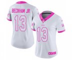 Women New York Giants #13 Odell Beckham Jr Limited White Pink Rush Fashion Football Jersey