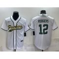 Green Bay Packers #12 Aaron Rodgers White Stitched MLB Cool Base Nike Baseball Jersey