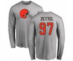 Cleveland Browns #97 Anthony Zettel Ash Name & Number Logo Long Sleeve T-Shirt