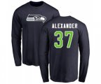 Seattle Seahawks #37 Shaun Alexander Navy Blue Name & Number Logo Long Sleeve T-Shirt