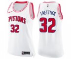 Women's Detroit Pistons #32 Christian Laettner Swingman White Pink Fashion Basketball Jersey