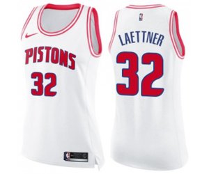 Women\'s Detroit Pistons #32 Christian Laettner Swingman White Pink Fashion Basketball Jersey