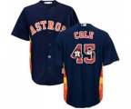 Houston Astros #45 Gerrit Cole Authentic Navy Blue Team Logo Fashion Cool Base Baseball Jersey