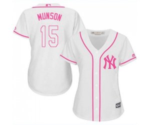 Women\'s New York Yankees #15 Thurman Munson Authentic White Fashion Cool Base Baseball Jersey