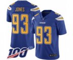 Los Angeles Chargers #93 Justin Jones Limited Electric Blue Rush Vapor Untouchable 100th Season Football Jersey