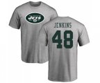 New York Jets #48 Jordan Jenkins Ash Name & Number Logo T-Shirt