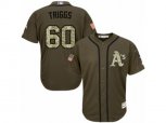 Oakland Athletics #60 Andrew Triggs Replica Green Salute to Service MLB Jersey