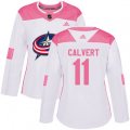 Women's Columbus Blue Jackets #11 Matt Calvert Authentic White Pink Fashion NHL Jersey