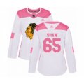 Women's Chicago Blackhawks #65 Andrew Shaw Authentic White Pink Fashion Hockey Jersey