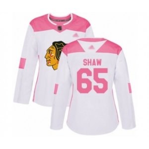 Women\'s Chicago Blackhawks #65 Andrew Shaw Authentic White Pink Fashion Hockey Jersey