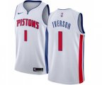 Detroit Pistons #1 Allen Iverson Authentic White Home Basketball Jersey - Association Edition