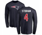 New England Patriots #4 Jarrett Stidham Navy Blue Name & Number Logo Long Sleeve T-Shirt