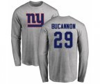 New York Giants #29 Deone Bucannon Ash Name & Number Logo Long Sleeve T-Shirt