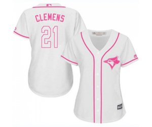Women\'s Toronto Blue Jays #21 Roger Clemens Authentic White Fashion Cool Base Baseball Jersey
