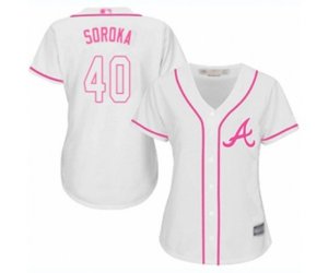 Women\'s Atlanta Braves #40 Mike Soroka Replica White Fashion Cool Base Baseball Jersey