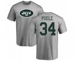 New York Jets #34 Brian Poole Ash Name & Number Logo T-Shirt
