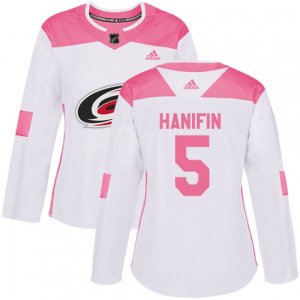 Women Carolina Hurricanes #5 Noah Hanifin Authentic White Pink Fashion NHL Jersey