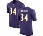 Baltimore Ravens #34 Anthony Averett Purple Team Color Vapor Untouchable Elite Player Football Jersey