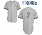New York Yankees #7 Mickey Mantle Authentic Grey USMC Cool Base Baseball Jersey