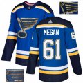 St. Louis Blues #61 Wade Megan Authentic Royal Blue Fashion Gold NHL Jersey