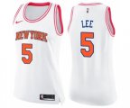 Women's New York Knicks #5 Courtney Lee Swingman White Pink Fashion Basketball Jersey