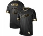 Cleveland Indians #12 Francisco Lindor Authentic Black Gold Fashion Baseball Jersey