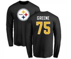 Pittsburgh Steelers #75 Joe Greene Black Name & Number Logo Long Sleeve T-Shirt