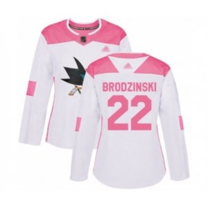 Women San Jose Sharks #22 Jonny Brodzinski Authentic White Pink Fashion Hockey Jersey