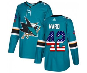 Adidas San Jose Sharks #42 Joel Ward Authentic Teal Green USA Flag Fashion NHL Jersey