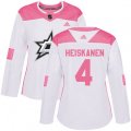 Women's Dallas Stars #4 Miro Heiskanen Authentic White Pink Fashion NHL Jersey