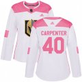 Women Vegas Golden Knights #40 Ryan Carpenter Authentic White Pink Fashion NHL Jersey