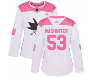Women Adidas San Jose Sharks #53 Brandon Mashinter Authentic White Pink Fashion NHL Jersey