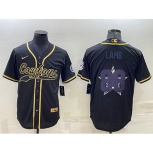 Dallas Cowboys #88 CeeDee Lamb Black Gold Team Big Logo With Patch Cool Base Stitched Baseball Jersey