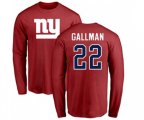 New York Giants #22 Wayne Gallman Red Name & Number Logo Long Sleeve T-Shirt