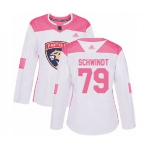 Women\'s Florida Panthers #79 Cole Schwindt Authentic White Pink Fashion Hockey Jersey
