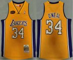 Los Angeles Lakers #34 Shaquille O'neal Yellow Finals Patch 2000-01 Hardwood Classics Soul Swingman Throwback Jersey